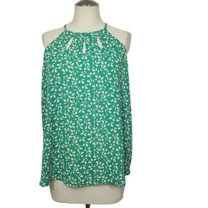 Papermoon Green White Floral Print Cut Out Keyhole Halter Tank Top M